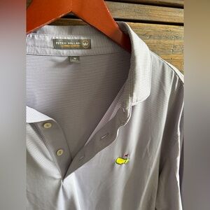 Peter Millar Gray Striped Polo with Yellow Accent